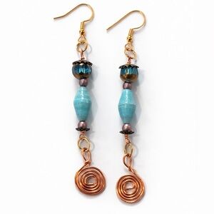 Chic Turquoise and Copper Spiral Earrings